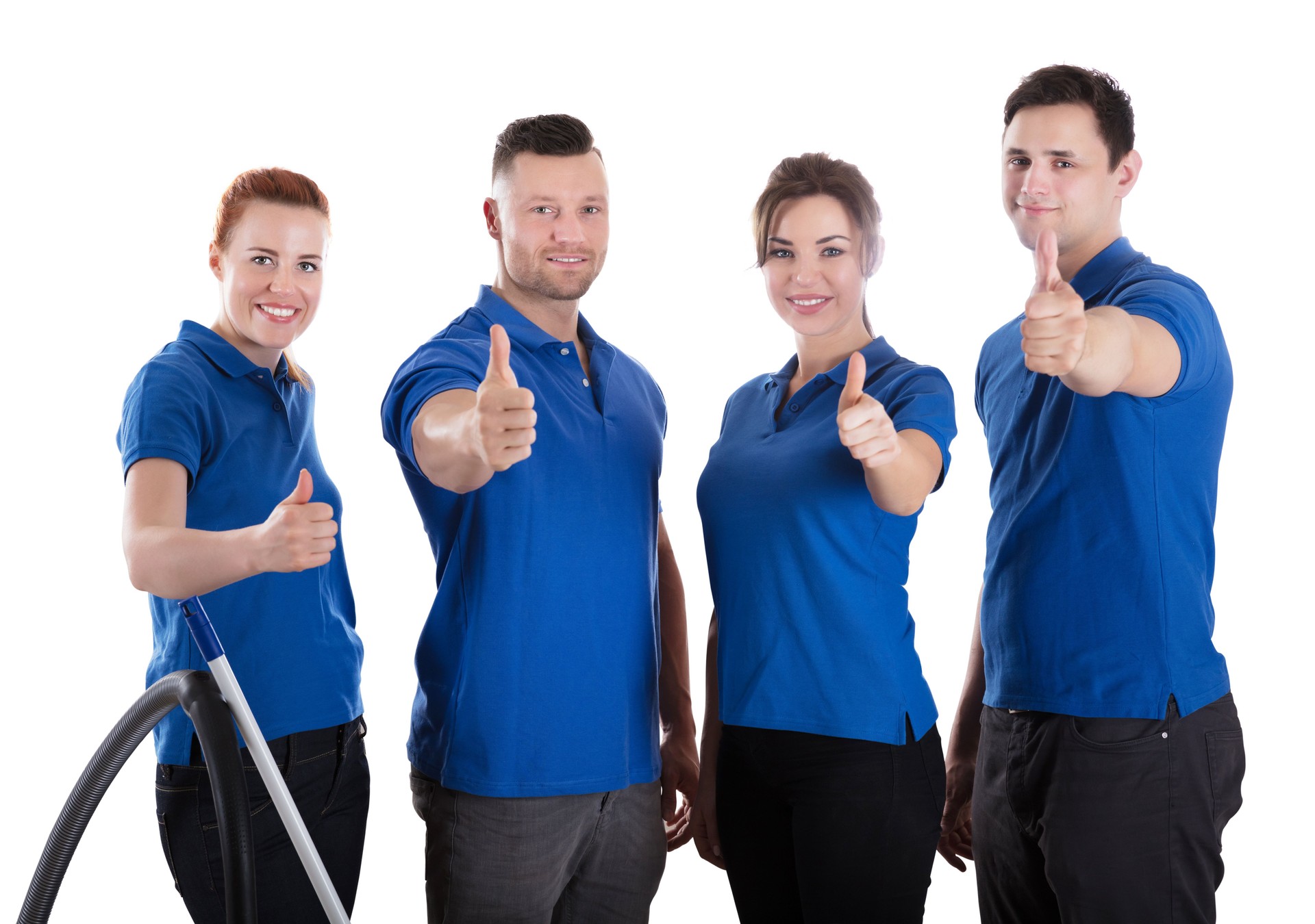 Portrait Of Happy Janitors Showing Thumb Up Sign